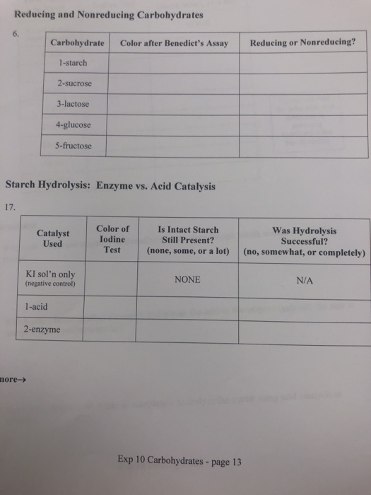 Reducing and Nonreducing Carbohydrates 6. Carbohydrate Color after Benediets AssayReducing or Nonreducing? 1-starch 2-sucros