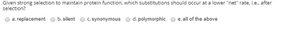 Given strong selection to maintain protein function, which substitutions should occur at a lower net rate, i.e., after sele