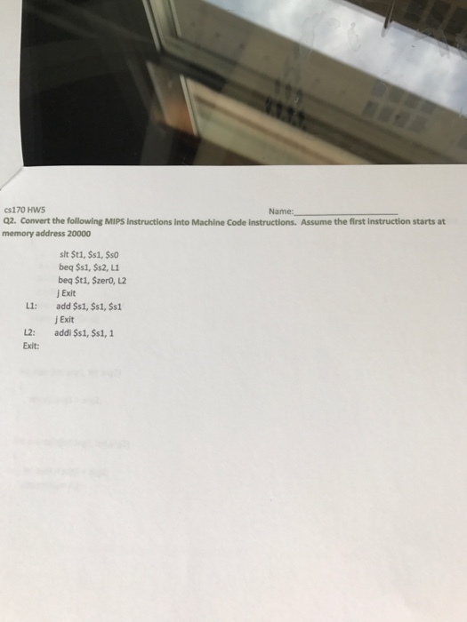 Convert the following MIPS instructions Into Machi