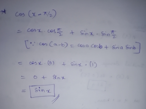 * cos (x=7/2) = cosx.cost + Sina - Sint [ cos (a-b) = cosa cosb + sin a Simb] = - cosx.co) + sinx. (1) ot sina sina