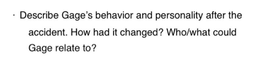 Describe Gages behavior and personality after the accident. How had it changed? Who/what could Gage relate to?