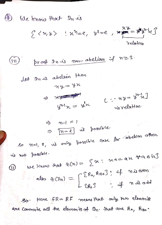 We know that Dnes Ern,y> : anze, yl=e, you = gogh he] 214 17 Sebatten Broof on is non-abeliam if n23. Jet In is abelain then