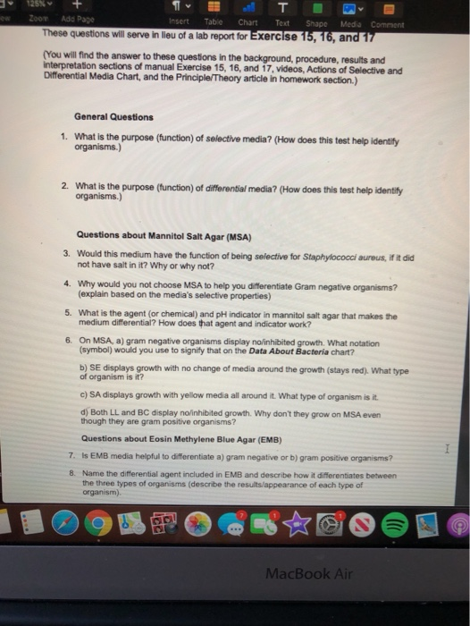 TOT Zoo Add Page Insert Table Chart Text Shape Media Comment These questions will serve in lieu of a lab report for Exercise