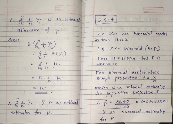 5.44 2 2 e la polidas LY : is an unbiased. estim ator of fione Since, We can use Binomial model in this data vil lg x~ Binomi