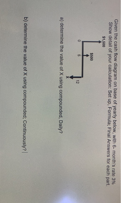 Given the cash flow diagram on base of yearly below, with 6-months rate 3% Show detail of your calculation: Set up, Formula;
