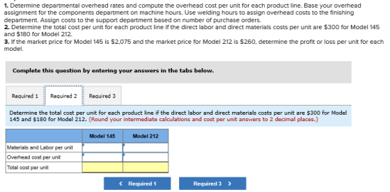 1. Determine departmental overhead rates and compute the overhead cost per unit for each product line. Base your overhead ass