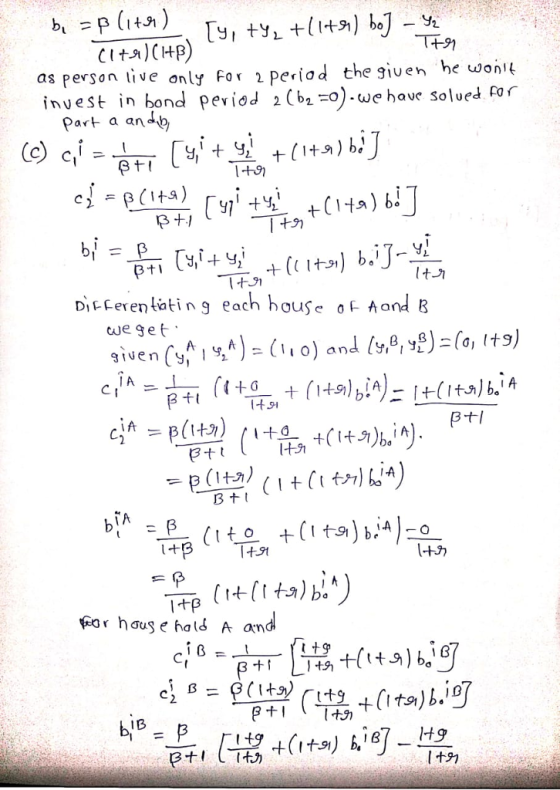 T+ t91 as person tive only For 2 Period the giuen he won inuest in bond peviod b have solued or Dart a an t-31 t- Ditceventating each house oF hand B we get B (1たカノ eter hơuse hald A an