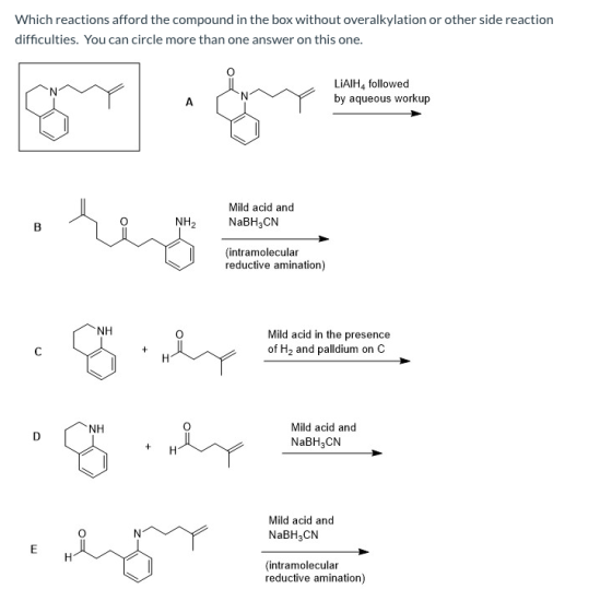 Which reactions afford the compound in the box without overalkylation or other side reaction difficulties. You can circle mor
