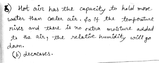 Hot air has the capacity to hold more water than cooler air. So if the temperature rises and there is no entra moisture added
