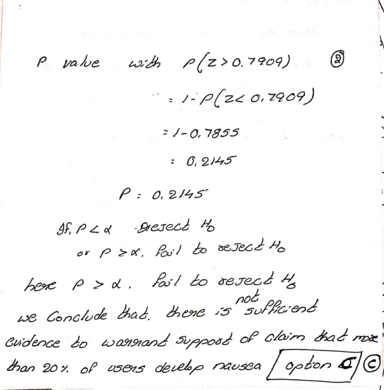 P value (2 with p(230, 7909) : 1-PC2C 0.7909) :/-0, 7855 : 0.2145 P=0.2145 If, Pca Dreject Ho or p zx, fail to reject to here