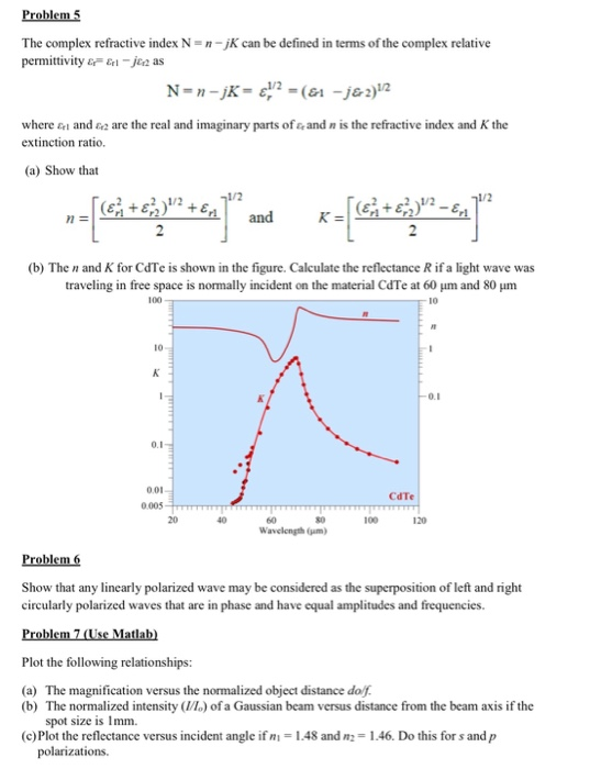 Problem 5 The complex refractive index N-n-jk can be defined in terms of the complex relative permittivity & &I-jee as N-n-jK