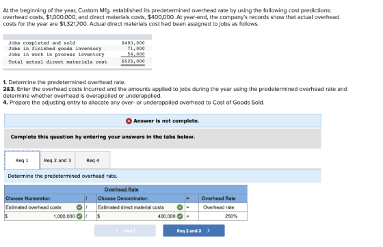 At the beginning of the year, Custom Mfg. established its predetermined overhead rate by using the following cost predictions