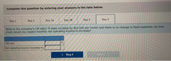 Complete this question by entering your answers in the tabs below. Reg 1 9 3A Reg 3B Reg 4 Reg 5 What is the companys CM rat
