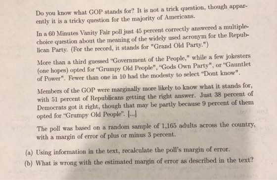 Do you know what GOP stands for? It is not a trick question, though appar- ently it is a tricky question for the majority of