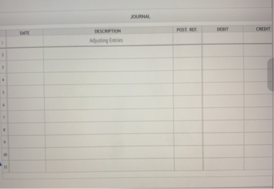 JOURNAL DATE POST. REF. DEBIT CREDIT DESCRIPTION Adjusting Entries
