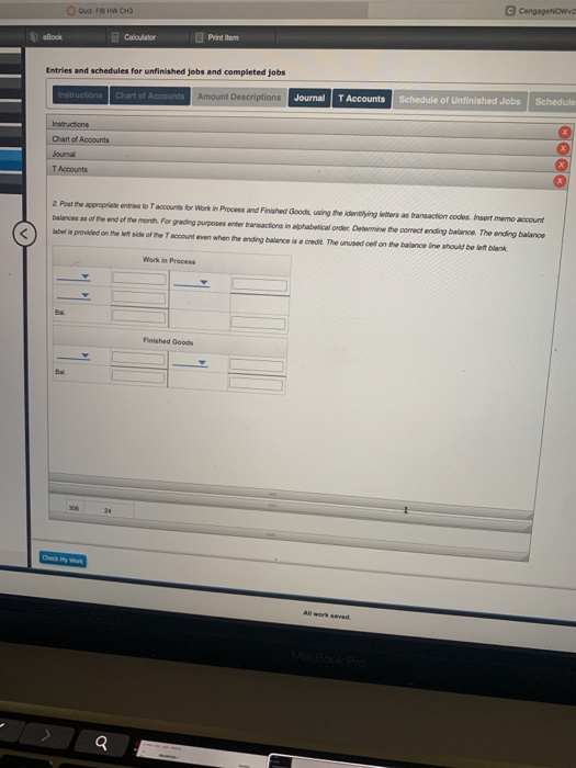 Our BW CHO CengageNow Book Calculator Print hom Entries and schedules for unfinished jobs and completed jobs Instruction Char