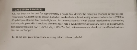 CASE STUDY PROGRESS K.B. has been on the unit for approximately 6 hours. You identify the following changes in your assess- (