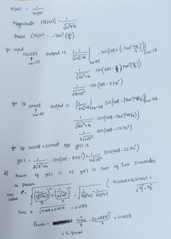 Hjw) 4tjw Mognituds Hj Phase Hju) Tan ) Ho input Cos2Tit as Cont+ (-Ta ) oupul is 16 wo 211 (t)To cOs 2t- 47116 $Cent-57s) .C