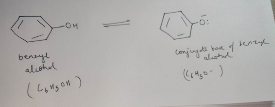 OH Conjug de base of benzyl benzyl alcohol (Corgon ) y I alwhol (C6Hgo - )