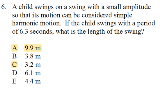 A child swings on a swing with a small amplitude so that its motion can be considered simple harmonic motion. If the child sw