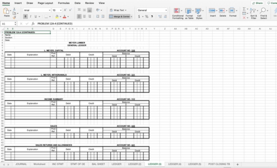 Home Insert Draw Page Layout Formulas Data Review View Share .com re S - % 9 PROBLEM 1244 CONTINUED) AT P W N STUTTMT OF DEAL