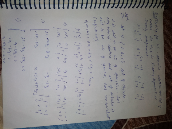 & 52 Testing vectors linearly for LI determine whether the set of in Maia in linearly dependent or independent. AL 3.6-63). S
