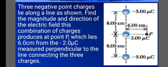 * -5.00 pc 8.00 cm|6.00 cm Three negative point charges lie along a line as shown. Find the magnitude and direction of the el