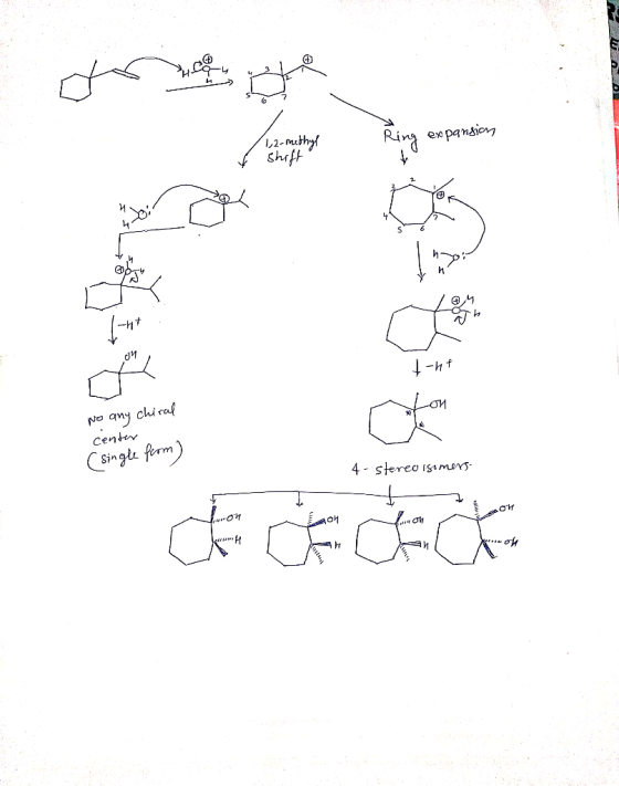to the Ring expansion (1,2-methyl ✓ Shift / 4 |-ht tout No any chiral (single from) center 4-stereo ist mons- om A GET ah