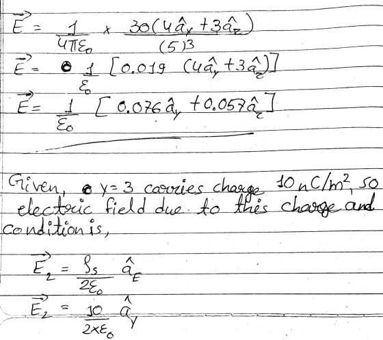 E = 1 UTTE ㅗ (513 x 30(4ârtza of [0.019 Cuay +39]] हो [0.076 ay +0.057&] ६ & E= Given @ ya 3 carries charge 10 nC/m? So elect
