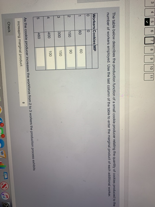 The table below describes the production function of a small cookie producer relating the quantity of cookies produced to the