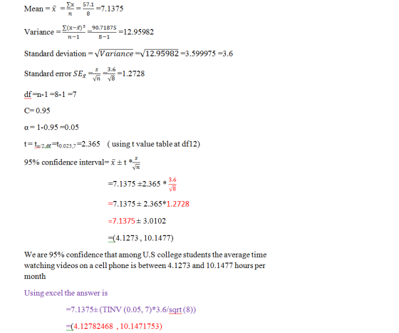 2x 57.1 Mean= 7.1375 8 Σ(x-が-90.71875-12.95982 Variance n-1 8-1 Standard deviation-VVariance-V12.95982-3.599975-3.6 Standard