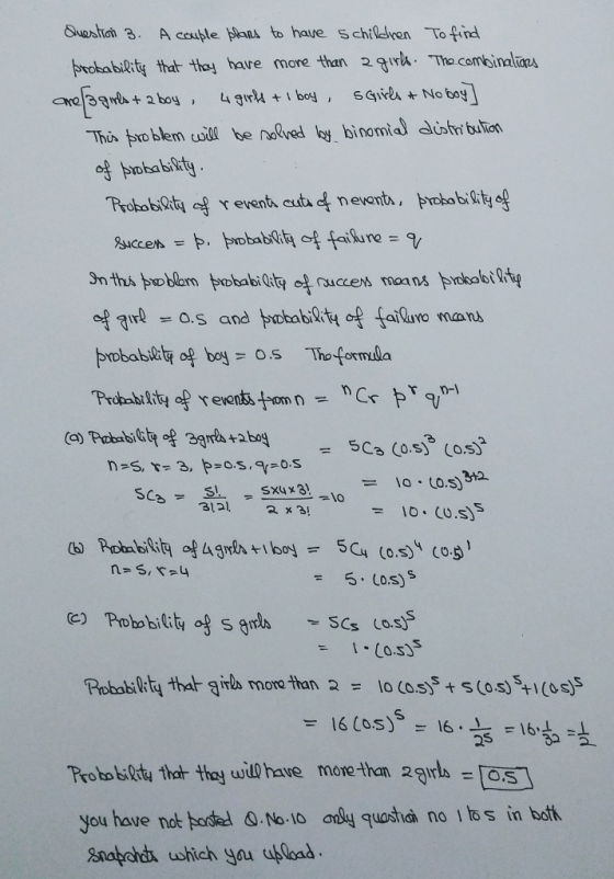 Suestan 3. A couble plaas to have 5chileren Tod robabsty thar thoy hare more than 2wk. The conbinaliaea pobabil boy o Tho formula Prob bety tho-th wİLO have more than 29rls 55- you have not bode No o quoshá no i ss in botk