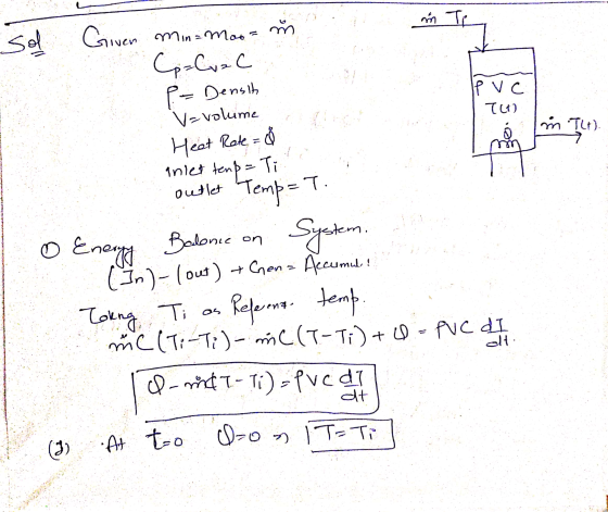 ) im To Sol Given Given min Moor Cp Curl IPvc TH P- Densih V=volume Heat Rate = 8 in TLE). o o Energy Inlet tenp= Ti outlet T
