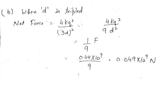 (6) When d is tripled Net Force = 4 kq² (30)? - IF 9 d² 10:44X10? -0.649x609 N