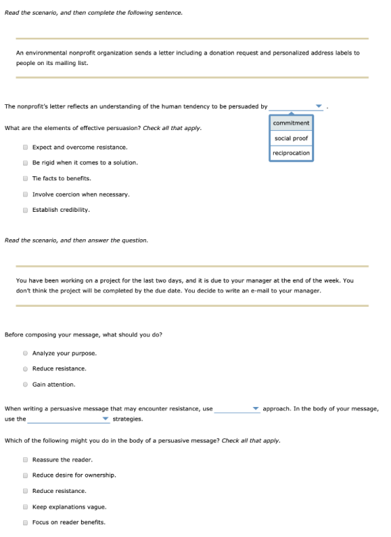 Read the scenario, and then complete the following sentence An environmental nonprofit organization sends a letter including