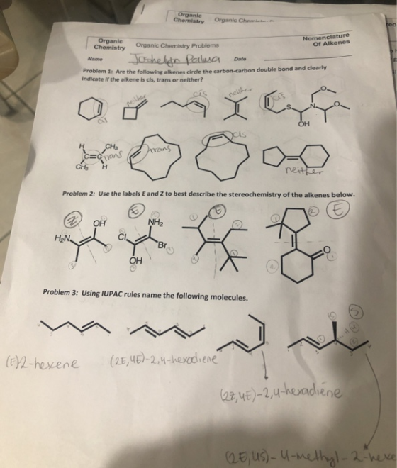 Organie Chemistry Organic Chem . Organic Nomenclature Chemistry Organic Chemistry Problems Of Alkenes Name Joshelyo Palma Dat