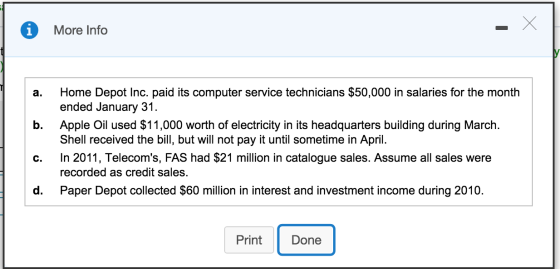 A More Info a. Home Depot Inc. paid its computer service technicians $50,000 in salaries for the month ended January 31. Appl