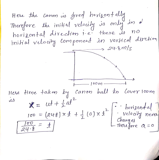 Here the canon is fired horizontally Therefore the initial velocity is only in a horizontal direction i. e. there is no initi