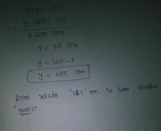 2+ y = 500 y-1-667X = 300 2.667 200 x=75 8pm - 500-X y = 425 opon disection Arm dolates 1425 spom, an same A gear 2