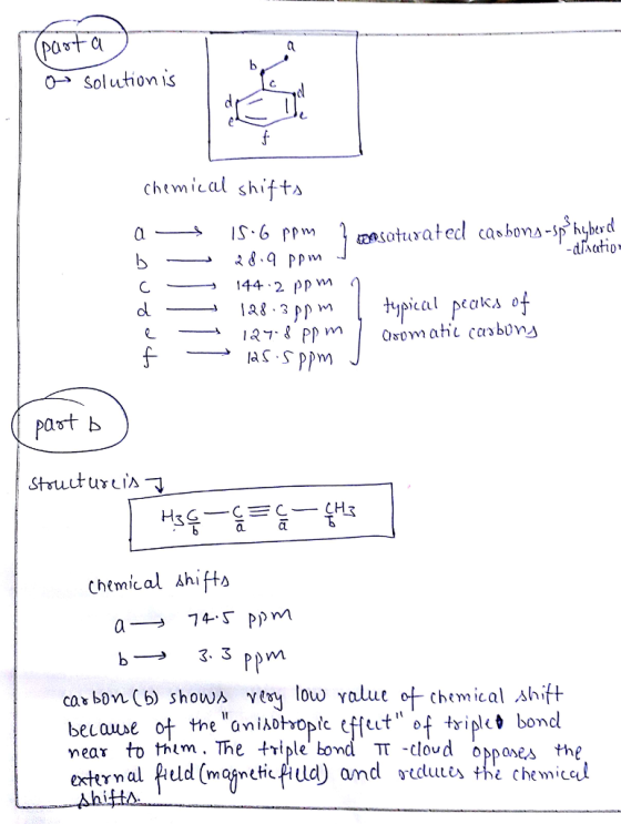 O Solution is C. Chemical shift IS 6 ppm ty peaks o st b Chemical Ahifta b→ 3.3 ppm cax bo (b) shows vy low yalue of chemical