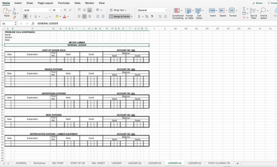 Home Insert Draw Page Layout Formulas Dua Review View Share .com BI O A Merge Center - % 9 GENERAL LEDGER JOUL NOSTMISTUT OF