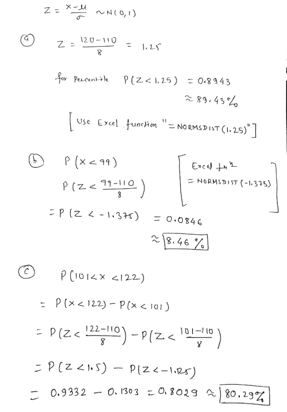 A 89,43 use Excel fRMSDIST (I.25) NORMSD)iT (-1.375) 최8.46% 22-11O 01 O 0.9332 _ o.13ο 3-0.8029 A) 80 , 23%