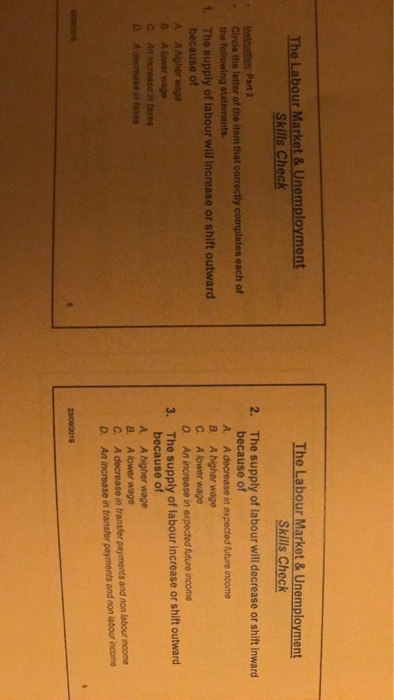The Labour Market & Unemployment Skills Check The Labour Market & Unemployment Skills Check Intriction Part 2 Circle the lett