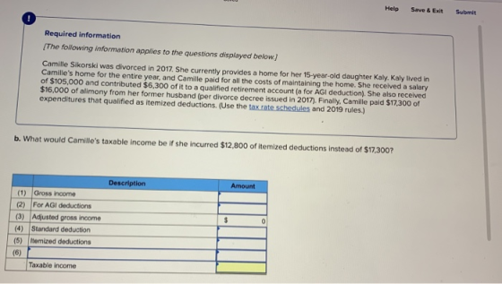 Help Save & Exit Submit Required information The following information applies to the questions displayed below.) of $105. ho