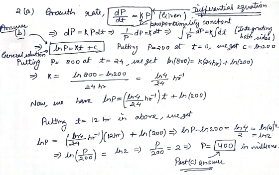 ar = k pk leiren Differential equation - 2 (a) Growth rate, dP = K PK reisen Dype the proportionality constant Ansels = dP =