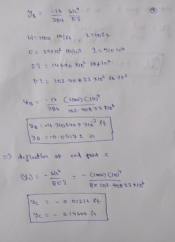 - to stars It 384 will El Wa 1000 lblet Lloft = 29x166 16/in2 1=510 in E = 14790 X10b eo fine del ta - 102.70 833 xlof et et2