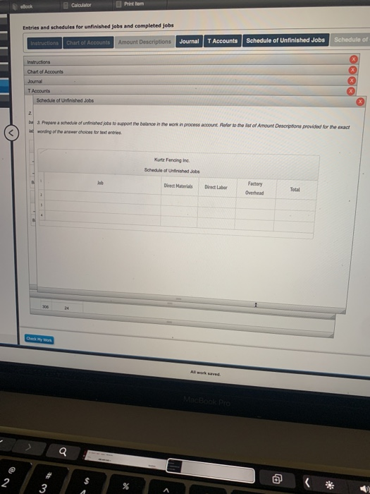 ebook Calculator Printem Entries and schedules for unfinished jobs and completed jobs Instruction Chart of Accounts Amount De