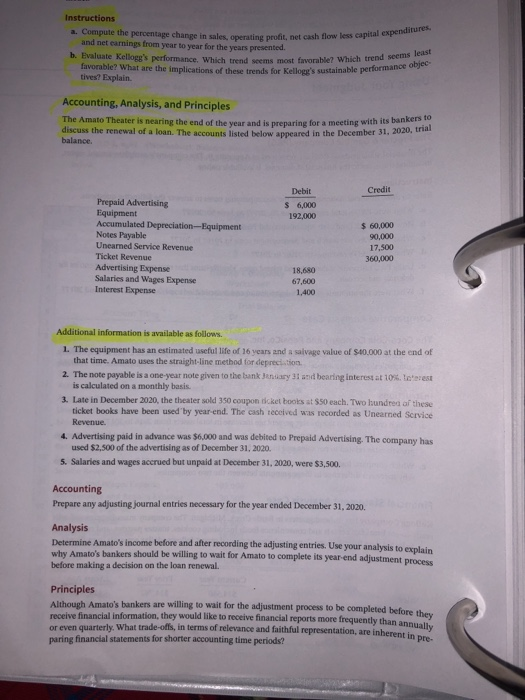 a. Compute the percentage change in sales, operating profit, net cash flow less capital expenditures b. Evaluate Kelloggs pe