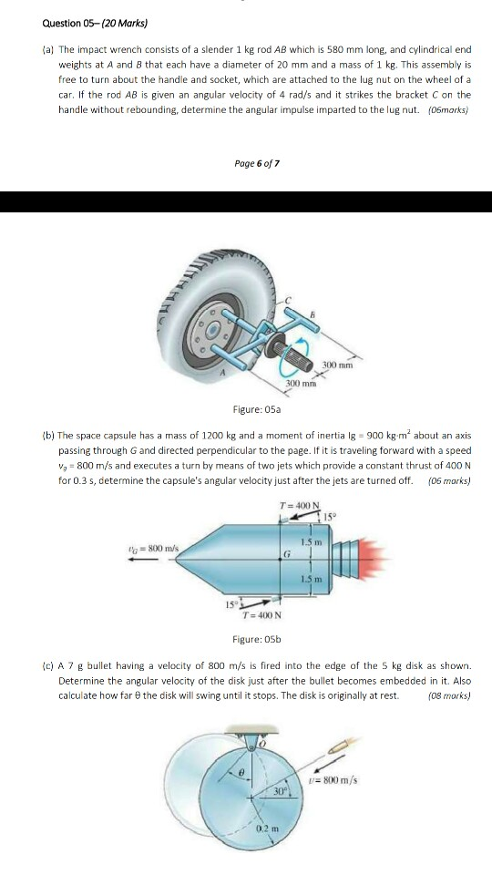 Question 05-(20 Marks) (a) The impact Wrench consists of a slender 1 kg rod AB which is 580 mm long, and cylindrical end weig