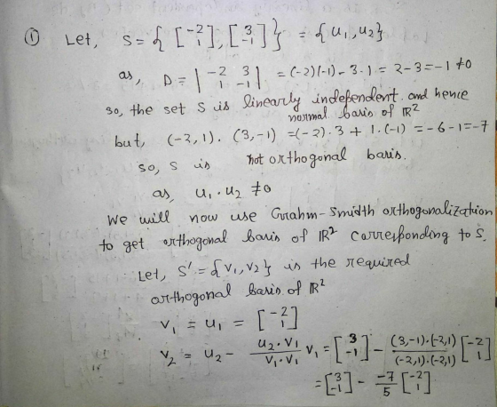 ③ let, as, D so s Let, s=d[?], [?]} Lu,,U2} . D=1-331 =(-2)(-1), 3.1 = 3-3=-1 to 30, the set s is linearly independent and he